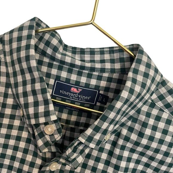 Vineyard Vines Classic Fit Tucker Cotton Green White Checked Button Down Shirt L - Picture 3 of 9